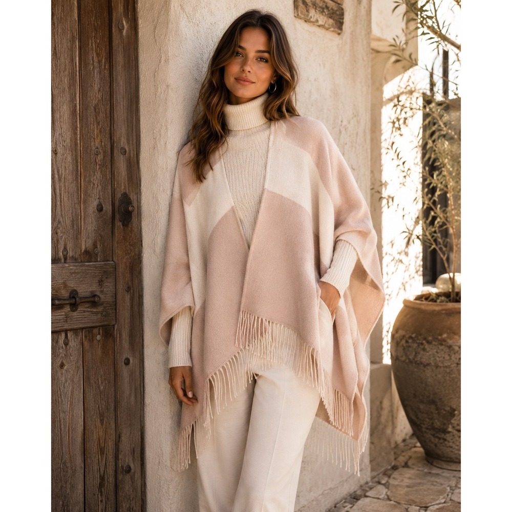 Soia & Kyo Poncho Women OS Beige Tan Neutral Minimalist Quiet Luxury
